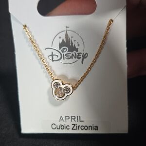 Disney Gold Mickey Mouse Cubic Zirconia Necklace APRIL